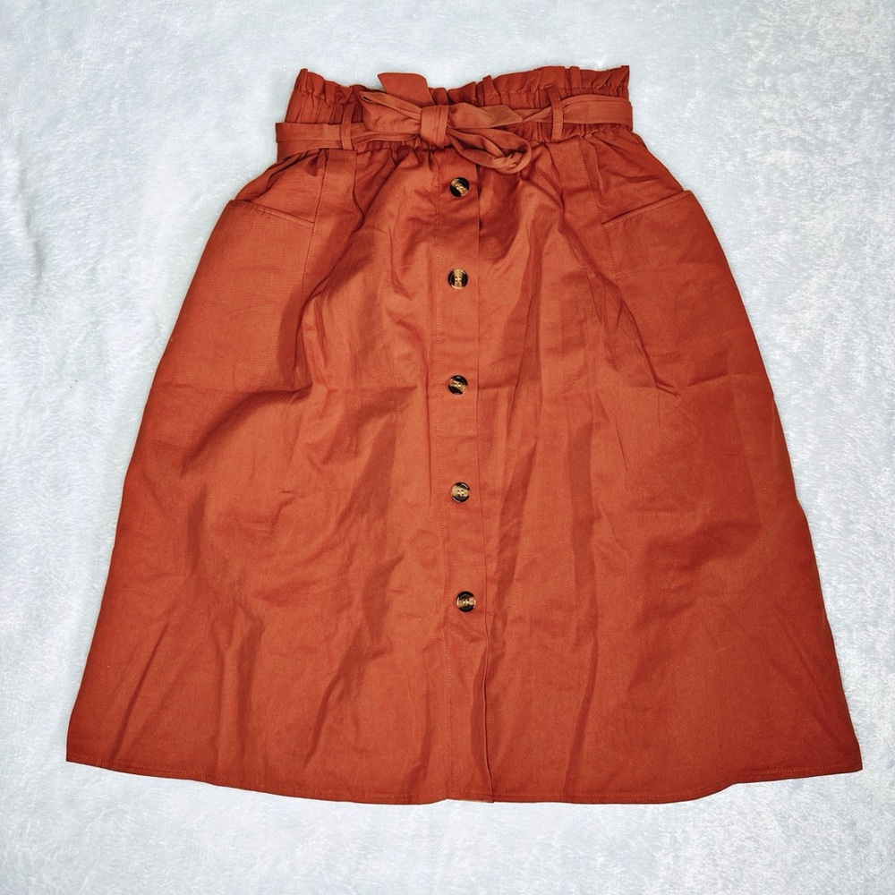 Sadi & Love Midi a line Button down skirt, belted, pockets, elastic waist